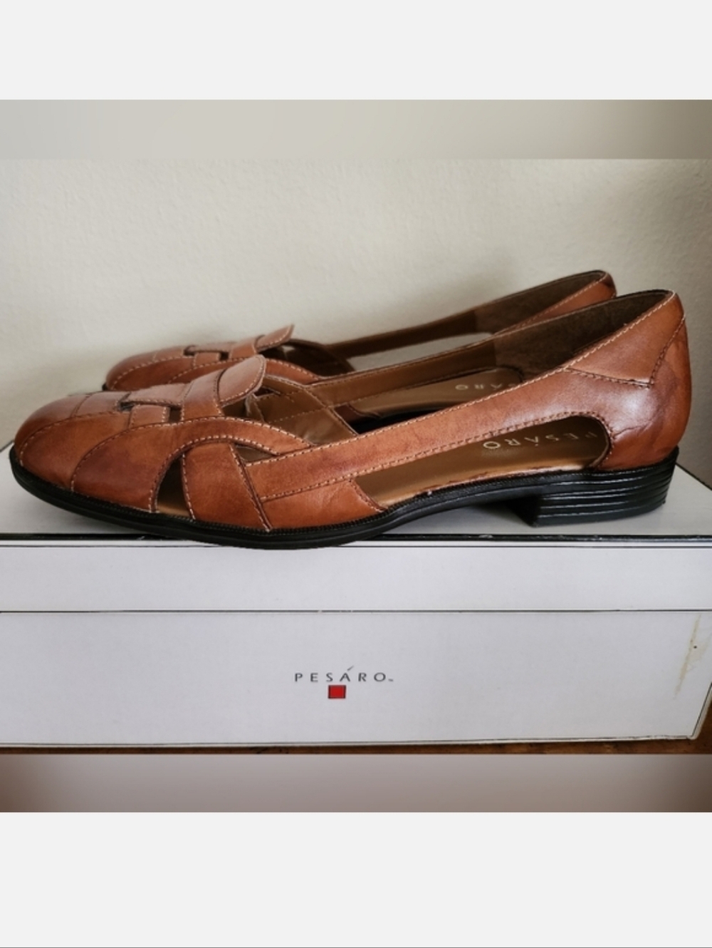Pesaro Woven Gretchen Flat Loafers Tan Leather Size 6 1/2 M